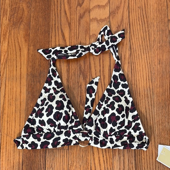 Michael Kors Ruby Ring Halter Bikini Top size XS NWT leopard print - Picture 2 of 6